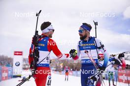 16.02.2019, Soldier Hollow, United States of America (USA): Christian Gow (CAN), Benjamin Weger (SUI), (l-r) -  IBU world cup biathlon, pursuit men, Soldier Hollow (USA). www.nordicfocus.com. © Manzoni/NordicFocus. Every downloaded picture is fee-liable.