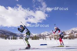 16.02.2019, Soldier Hollow, United States of America (USA): Vanessa Hinz (GER), Ingrid Landmark Tandrevold (NOR), (l-r) -  IBU world cup biathlon, pursuit women, Soldier Hollow (USA). www.nordicfocus.com. © Manzoni/NordicFocus. Every downloaded picture is fee-liable.