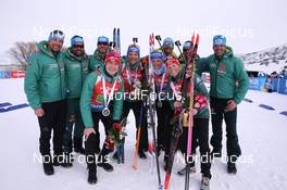 17.02.2019, Soldier Hollow, United States of America (USA): Benedikt Doll (GER), Eric Lesser (GER), Vanessa Hinz (GER), Franziska Hildebrand (GER), (l-r) -  IBU world cup biathlon, relay mixed, Soldier Hollow (USA). www.nordicfocus.com. © Manzoni/NordicFocus. Every downloaded picture is fee-liable.