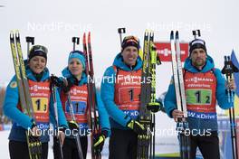 17.02.2019, Soldier Hollow, United States of America (USA): Celia Aymonier (FRA), Anais Chevalier (FRA), Quentin Fillon Maillet (FRA), Simon Desthieux (FRA), (l-r) -  IBU world cup biathlon, relay mixed, Soldier Hollow (USA). www.nordicfocus.com. © Manzoni/NordicFocus. Every downloaded picture is fee-liable.