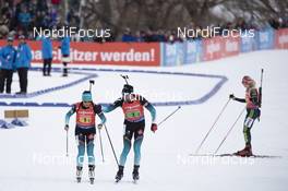 17.02.2019, Soldier Hollow, United States of America (USA): Celia Aymonier (FRA), Simon Desthieux (FRA), (l-r) -  IBU world cup biathlon, relay mixed, Soldier Hollow (USA). www.nordicfocus.com. © Manzoni/NordicFocus. Every downloaded picture is fee-liable.