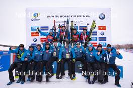 17.02.2019, Soldier Hollow, United States of America (USA): Anais Chevalier (FRA), Quentin Fillon Maillet (FRA), Simon Desthieux (FRA), Celia Aymonier (FRA), (l-r) -  IBU world cup biathlon, relay mixed, Soldier Hollow (USA). www.nordicfocus.com. © Manzoni/NordicFocus. Every downloaded picture is fee-liable.