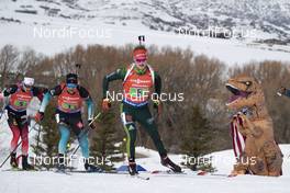 17.02.2019, Soldier Hollow, United States of America (USA): Johannes Thingnes Boe (NOR), Simon Desthieux (FRA), Benedikt Doll (GER), (l-r) -  IBU world cup biathlon, relay mixed, Soldier Hollow (USA). www.nordicfocus.com. © Manzoni/NordicFocus. Every downloaded picture is fee-liable.