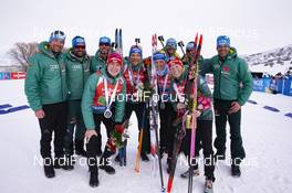 17.02.2019, Soldier Hollow, United States of America (USA): Benedikt Doll (GER), Eric Lesser (GER), Vanessa Hinz (GER), Franziska Hildebrand (GER), (l-r) -  IBU world cup biathlon, relay mixed, Soldier Hollow (USA). www.nordicfocus.com. © Manzoni/NordicFocus. Every downloaded picture is fee-liable.