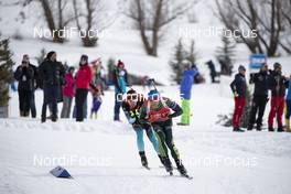 17.02.2019, Soldier Hollow, United States of America (USA): Quentin Fillon Maillet (FRA), Erik Lesser (GER), (l-r) -  IBU world cup biathlon, relay mixed, Soldier Hollow (USA). www.nordicfocus.com. © Manzoni/NordicFocus. Every downloaded picture is fee-liable.