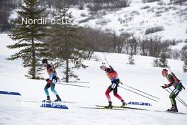 17.02.2019, Soldier Hollow, United States of America (USA): Simon Desthieux (FRA), Johannes Thingnes Boe (NOR), Benedikt Doll (GER), (l-r) -  IBU world cup biathlon, relay mixed, Soldier Hollow (USA). www.nordicfocus.com. © Manzoni/NordicFocus. Every downloaded picture is fee-liable.