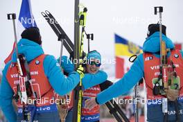 17.02.2019, Soldier Hollow, United States of America (USA): Quentin Fillon Maillet (FRA), Celia Aymonier (FRA), Anais Chevalier (FRA), Simon Desthieux (FRA), (l-r) -  IBU world cup biathlon, relay mixed, Soldier Hollow (USA). www.nordicfocus.com. © Manzoni/NordicFocus. Every downloaded picture is fee-liable.