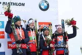 17.02.2019, Soldier Hollow, United States of America (USA): Vetle Sjaastad Christiansen (NOR), Johannes Thingnes Boe (NOR), Tiril Eckhoff (NOR), Marte Olsbu Roeiseland (NOR), (l-r) -  IBU world cup biathlon, relay mixed, Soldier Hollow (USA). www.nordicfocus.com. © Manzoni/NordicFocus. Every downloaded picture is fee-liable.