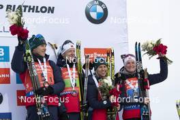 17.02.2019, Soldier Hollow, United States of America (USA): Vetle Sjaastad Christiansen (NOR), Johannes Thingnes Boe (NOR), Tiril Eckhoff (NOR), Marte Olsbu Roeiseland (NOR), (l-r) -  IBU world cup biathlon, relay mixed, Soldier Hollow (USA). www.nordicfocus.com. © Manzoni/NordicFocus. Every downloaded picture is fee-liable.
