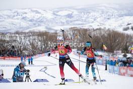17.02.2019, Soldier Hollow, United States of America (USA): Tiril Eckhoff (NOR), Celia Aymonier (FRA), (l-r) -  IBU world cup biathlon, relay mixed, Soldier Hollow (USA). www.nordicfocus.com. © Manzoni/NordicFocus. Every downloaded picture is fee-liable.