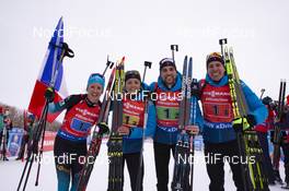 17.02.2019, Soldier Hollow, United States of America (USA): Anais Chevalier (FRA), Celia Aymonier (FRA), Quentin Fillon Maillet (FRA), (l-r) -  IBU world cup biathlon, relay mixed, Soldier Hollow (USA). www.nordicfocus.com. © Manzoni/NordicFocus. Every downloaded picture is fee-liable.