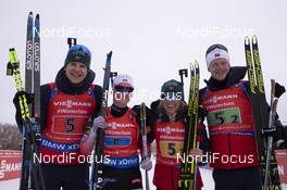 17.02.2019, Soldier Hollow, United States of America (USA): Vetle Sjaastad Christiansen (NOR), Marte Olsbu Roeiseland (NOR), Tiril Eckhoff (NOR), Johannes Thingnes Boe (NOR), (l-r) -  IBU world cup biathlon, relay mixed, Soldier Hollow (USA). www.nordicfocus.com. © Manzoni/NordicFocus. Every downloaded picture is fee-liable.