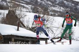 17.02.2019, Soldier Hollow, United States of America (USA): Jake Brown (USA), Dominik Windisch (ITA), (l-r) -  IBU world cup biathlon, relay mixed, Soldier Hollow (USA). www.nordicfocus.com. © Manzoni/NordicFocus. Every downloaded picture is fee-liable.