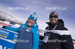 17.02.2019, Soldier Hollow, United States of America (USA): Anais Bescond (FRA), Joris Wauman (BEL), EBU (l-r) -  IBU world cup biathlon, single mixed relay, Soldier Hollow (USA). www.nordicfocus.com. © Manzoni/NordicFocus. Every downloaded picture is fee-liable.