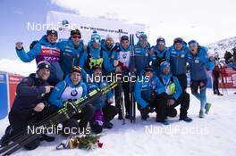 15.02.2019, Soldier Hollow, United States of America (USA): Antonin Guigonnat (FRA), Quentin Fillon Maillet (FRA), Simon Desthieux (FRA), Celia Aymonier (FRA), (l-r) -  IBU world cup biathlon, sprint men, Soldier Hollow (USA). www.nordicfocus.com. © Manzoni/NordicFocus. Every downloaded picture is fee-liable.