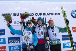 15.02.2019, Soldier Hollow, United States of America (USA): Simon Desthieux (FRA), Vetle Sjaastad Christiansen (NOR), Roman Rees (GER), (l-r) -  IBU world cup biathlon, sprint men, Soldier Hollow (USA). www.nordicfocus.com. © Manzoni/NordicFocus. Every downloaded picture is fee-liable.