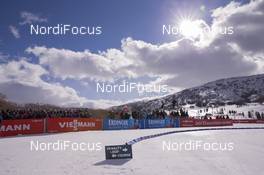 15.02.2019, Soldier Hollow, United States of America (USA): Feature: Track atmosphere with a view to one of the grand stands  -  IBU world cup biathlon, sprint men, Soldier Hollow (USA). www.nordicfocus.com. © Manzoni/NordicFocus. Every downloaded picture is fee-liable.