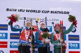 14.02.2019, Soldier Hollow, United States of America (USA): Kaisa Makarainen (FIN), Marte Olsbu Roeiseland (NOR), Franziska Hildebrand (GER), (l-r) -  IBU world cup biathlon, sprint women, Soldier Hollow (USA). www.nordicfocus.com. © Manzoni/NordicFocus. Every downloaded picture is fee-liable.