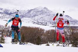 14.02.2019, Soldier Hollow, United States of America (USA): Julia Simon (FRA), Kamila Zuk (POL), (l-r) -  IBU world cup biathlon, sprint women, Soldier Hollow (USA). www.nordicfocus.com. © Manzoni/NordicFocus. Every downloaded picture is fee-liable.