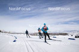 12.02.2019, Soldier Hollow, United States of America (USA): Alexis Boeuf (FRA), expert Equipe 21 skis with the Salomon race service Toni Puntel (ITA) (l-r) -  IBU world cup biathlon, training, Soldier Hollow (USA). www.nordicfocus.com. © Manzoni/NordicFocus. Every downloaded picture is fee-liable.