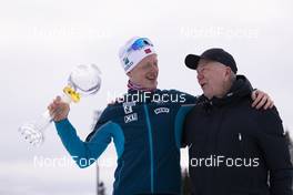 24.03.2019, Oslo, Norway (NOR): Johannes Thingnes Boe (NOR), Olle Dahlin (SWE), IBU president, (l-r) - IBU world cup biathlon, cups, Oslo (NOR). www.nordicfocus.com. © Manzoni/NordicFocus. Every downloaded picture is fee-liable.