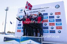 23.03.2019, Oslo, Norway (NOR): Erlend Bjoentegaard (NOR), Vetle Sjaastad Christiansen (NOR), Tarjei Boe (NOR), Johannes Thingnes Boe (NOR), Lars Helge Birkeland (NOR), Henrik l'Abee-Lund (NOR), (l-r) - IBU world cup biathlon, cups, Oslo (NOR). www.nordicfocus.com. © Manzoni/NordicFocus. Every downloaded picture is fee-liable.