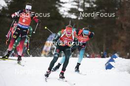 24.03.2019, Oslo, Norway (NOR): Tarjei Boe (NOR), Benedikt Doll (GER), Simon Desthieux (FRA), (l-r) - IBU world cup biathlon, mass men, Oslo (NOR). www.nordicfocus.com. © Manzoni/NordicFocus. Every downloaded picture is fee-liable.