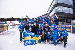 24.03.2019, Oslo, Norway (NOR): Mattias Jr. Nilsson (SWE), coach Team Sweden, Olle Dahlin (SWE), IBU president, Fredrik Lindstroem (SWE), Jesper Nelin (SWE), Sebastian Samuelsson (SWE), Anna Magnusson (SWE), Mona Brorsson (SWE), Linn Persson (SWE), Ingela Andersson (SWE), (l-r) - IBU world cup biathlon, mass men, Oslo (NOR). www.nordicfocus.com. © Manzoni/NordicFocus. Every downloaded picture is fee-liable.
