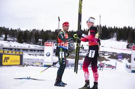 24.03.2019, Oslo, Norway (NOR): Arnd Peiffer (GER), Johannes Thingnes Boe (NOR), (l-r) - IBU world cup biathlon, mass men, Oslo (NOR). www.nordicfocus.com. © Manzoni/NordicFocus. Every downloaded picture is fee-liable.