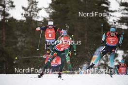 24.03.2019, Oslo, Norway (NOR): Tarjei Boe (NOR), Benedikt Doll (GER), Simon Desthieux (FRA), (l-r) - IBU world cup biathlon, mass men, Oslo (NOR). www.nordicfocus.com. © Manzoni/NordicFocus. Every downloaded picture is fee-liable.