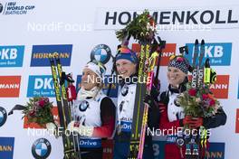 24.03.2019, Oslo, Norway (NOR): Tiril Eckhoff (NOR), Hanna Oeberg (SWE), Clare Egan (USA), (l-r) - IBU world cup biathlon, mass women, Oslo (NOR). www.nordicfocus.com. © Manzoni/NordicFocus. Every downloaded picture is fee-liable.