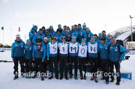 23.03.2019, Oslo, Norway (NOR): Simon Fourcade (FRA), Martin Fourcade (FRA), Emilien Jacquelin (FRA), Fabien Claude (FRA), Simon Desthieux (FRA), Antonin Guigonnat (FRA), Justine Braisaz (FRA), Celia Aymonier (FRA), Fabrizio Curtaz (ITA) coach Team Italy, (l-r) - IBU world cup biathlon, pursuit men, Oslo (NOR). www.nordicfocus.com. © Manzoni/NordicFocus. Every downloaded picture is fee-liable.