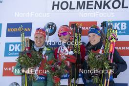 23.03.2019, Oslo, Norway (NOR): Denise Herrmann (GER), Anastasiya Kuzmina (SVK), Hanna Oeberg (SWE), (l-r) - IBU world cup biathlon, pursuit women, Oslo (NOR). www.nordicfocus.com. © Manzoni/NordicFocus. Every downloaded picture is fee-liable.