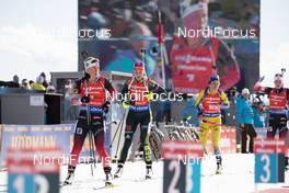 23.03.2019, Oslo, Norway (NOR): Tiril Eckhoff (NOR), Denise Herrmann (GER), Elisabeth Hoegberg (SWE), (l-r) - IBU world cup biathlon, pursuit women, Oslo (NOR). www.nordicfocus.com. © Manzoni/NordicFocus. Every downloaded picture is fee-liable.
