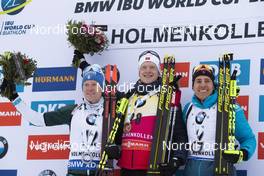 22.03.2019, Oslo, Norway (NOR): Lukas Hofer (ITA), Johannes Thingnes Boe (NOR), Quentin Fillon Maillet (FRA), (l-r) - IBU world cup biathlon, sprint men, Oslo (NOR). www.nordicfocus.com. © Manzoni/NordicFocus. Every downloaded picture is fee-liable.