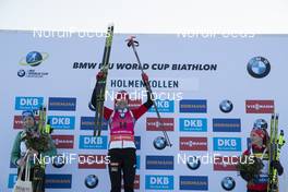 21.03.2019, Oslo, Norway (NOR): Franziska Preuss (GER), Anastasiya Kuzmina (SVK), Paulina Fialkova (SVK), (l-r) - IBU world cup biathlon, sprint women, Oslo (NOR). www.nordicfocus.com. © Manzoni/NordicFocus. Every downloaded picture is fee-liable.