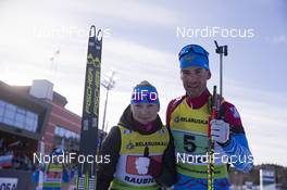21.02.2019, Minsk-Raubichi, Belarus (BLR): Evgeniya Pavlova (RUS), Dmitry Malyshko (RUS), (l-r) - IBU Open European championships biathlon, single mixed relay, Minsk-Raubichi (BLR). www.nordicfocus.com. © Manzoni/NordicFocus. Every downloaded picture is fee-liable.