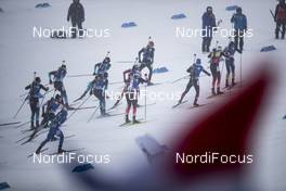 17.03.2019, Oestersund, Sweden (SWE): Event Feature: The field leaves the stadium after the start - IBU world championships biathlon, mass men, Oestersund (SWE). www.nordicfocus.com. © Manzoni/NordicFocus. Every downloaded picture is fee-liable.