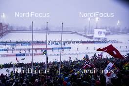 17.03.2019, Oestersund, Sweden (SWE): Event Feature: Athletes pass the transit in front of the grand stand - IBU world championships biathlon, mass men, Oestersund (SWE). www.nordicfocus.com. © Manzoni/NordicFocus. Every downloaded picture is fee-liable.