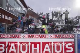 17.03.2019, Oestersund, Sweden (SWE): Event Feature: photographers wait on the finish stand - IBU world championships biathlon, mass men, Oestersund (SWE). www.nordicfocus.com. © Manzoni/NordicFocus. Every downloaded picture is fee-liable.