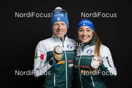 14.03.2019, Oestersund, Sweden (SWE): Lukas Hofer (ITA), Dorothea Wierer (ITA), (l-r) - IBU world championships biathlon, medals, Oestersund (SWE). www.nordicfocus.com. © Manzoni/NordicFocus. Every downloaded picture is fee-liable.