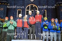 07.03.2019, Oestersund, Sweden (SWE): Arnd Peiffer (GER), Benedikt Doll (GER), Marte Olsbu Roeiseland (NOR), Tiril Eckhoff (NOR), Johannes Thingnes Boe (NOR), Vetle Sjaastad Christiansen (NOR), Lisa Vittozzi (ITA), Dorothea Wierer (ITA), Lukas Hofer (ITA), Dominik Windisch (ITA), (l-r) - IBU world championships biathlon, medals, Oestersund (SWE). www.nordicfocus.com. © Manzoni/NordicFocus. Every downloaded picture is fee-liable.