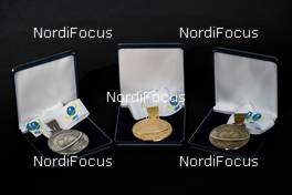 06.03.2019, Oestersund, Sweden (SWE): Event Feature: The Championship medals silver, gold and bronce - IBU world championships biathlon, medals, Oestersund (SWE). www.nordicfocus.com. © Manzoni/NordicFocus. Every downloaded picture is fee-liable.