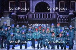 13.03.2019, Oestersund, Sweden (SWE): Arnd Peiffer (GER), Erik Lesser (GER), Benedikt Doll (GER), Roman Rees (GER), Apostolos Angelis (GRE), Karolin Horchler (GER), team Germany - IBU world championships biathlon, medals, Oestersund (SWE). www.nordicfocus.com. © Tumashov/NordicFocus. Every downloaded picture is fee-liable.