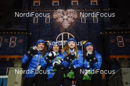 16.03.2019, Oestersund, Sweden (SWE): Linn Persson (SWE), Mona Brorsson (SWE), Anna Magnusson (SWE), Hanna Oeberg (SWE) - IBU world championships biathlon, medals, Oestersund (SWE). www.nordicfocus.com. © Tumashov/NordicFocus. Every downloaded picture is fee-liable.