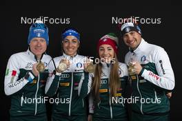 07.03.2019, Oestersund, Sweden (SWE): Lukas Hofer (ITA), Lisa Vittozzi (ITA), Dorothea Wierer (ITA), Dominik Windisch (ITA), (l-r) - IBU world championships biathlon, medals, Oestersund (SWE). www.nordicfocus.com. © Manzoni/NordicFocus. Every downloaded picture is fee-liable.