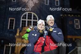 14.03.2019, Oestersund, Sweden (SWE): Marte Olsbu Roeiseland (NOR), Johannes Thingnes Boe (NOR), (l-r) - IBU world championships biathlon, medals, Oestersund (SWE). www.nordicfocus.com. © Manzoni/NordicFocus. Every downloaded picture is fee-liable.