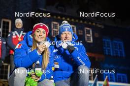 14.03.2019, Oestersund, Sweden (SWE): Dorothea Wierer (ITA), Lukas Hofer (ITA), (l-r) - IBU world championships biathlon, medals, Oestersund (SWE). www.nordicfocus.com. © Manzoni/NordicFocus. Every downloaded picture is fee-liable.