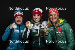 17.03.2019, Oestersund, Sweden (SWE): Ekaterina Yurlova-Percht (RUS), Dorothea Wierer (ITA), Denise Herrmann (GER), (l-r) - IBU world championships biathlon, medals, Oestersund (SWE). www.nordicfocus.com. © Manzoni/NordicFocus. Every downloaded picture is fee-liable.