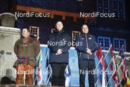 07.03.2019, Oestersund, Sweden (SWE): Olle Dahlin (SWE), IBU president with the swedish prime minister - IBU world championships biathlon, medals, Oestersund (SWE). www.nordicfocus.com. © Manzoni/NordicFocus. Every downloaded picture is fee-liable.